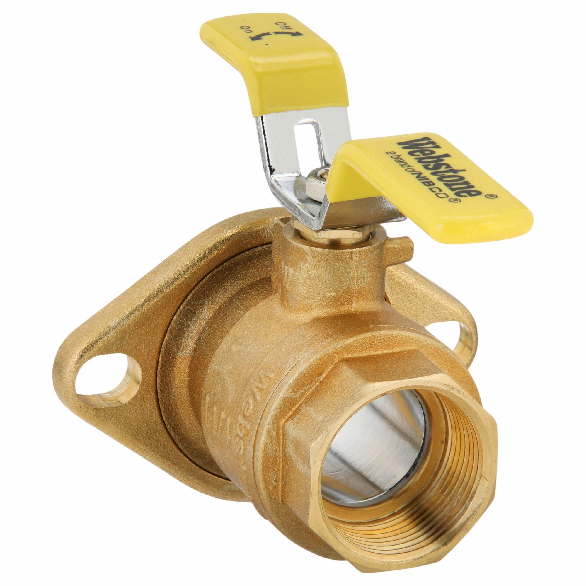 Manual Two-Way Ball Valve: 1 1/4 in, Brass, Straight, FIP x Flange, Full Port Ball Port