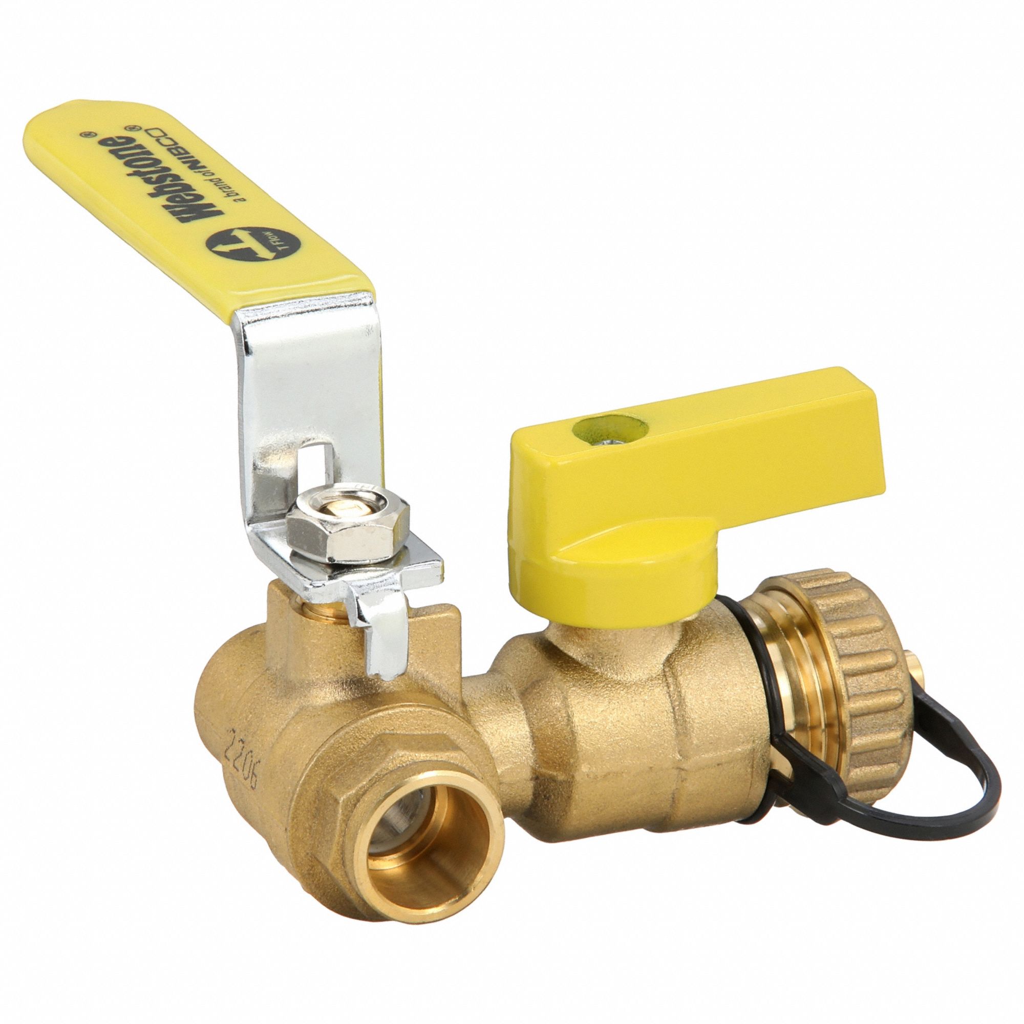 WEBSTONE Ball Valve w/ Drain: 1/2 in, Brass, 600 psi Max. Op Pressure, Full Port Ball Port, Lever