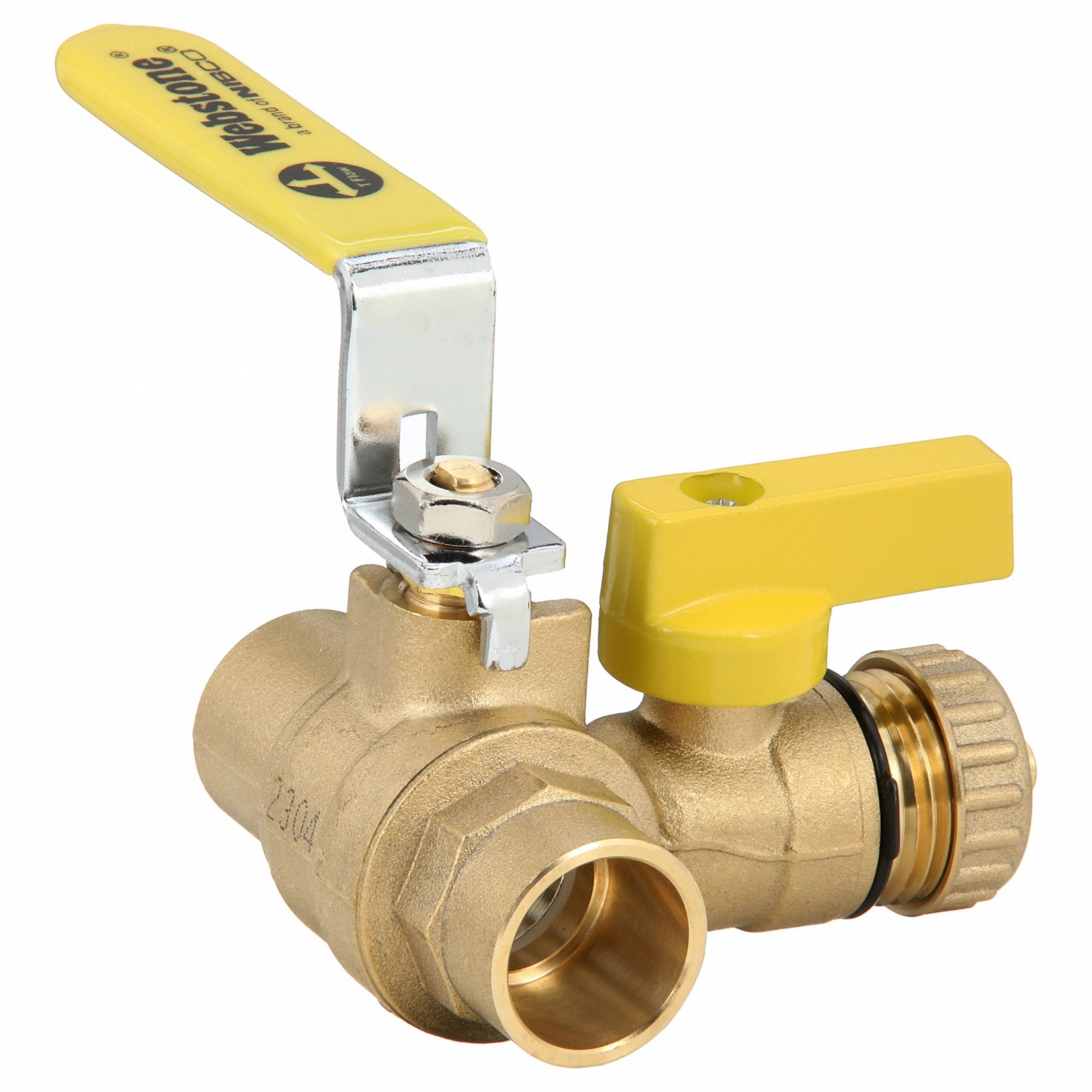 WEBSTONE Ball Valve w/ Drain: 3/4 in, Brass, 600 psi Max. Op Pressure, Full Port Ball Port, Lever