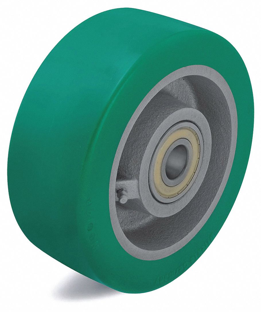 POLYURETHANE TREAD ON IRON CORE WHEEL, 4⅞ IN WHEEL DIAMETER, 2 IN WHEEL W, GREEN