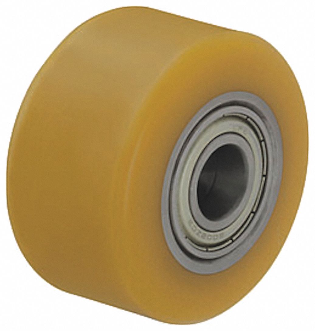 Caster Wheel: 2 3/8 in Wheel Dia., 2 3/8 in Wheel Wd, Polyurethane, Steel, Std, Tan