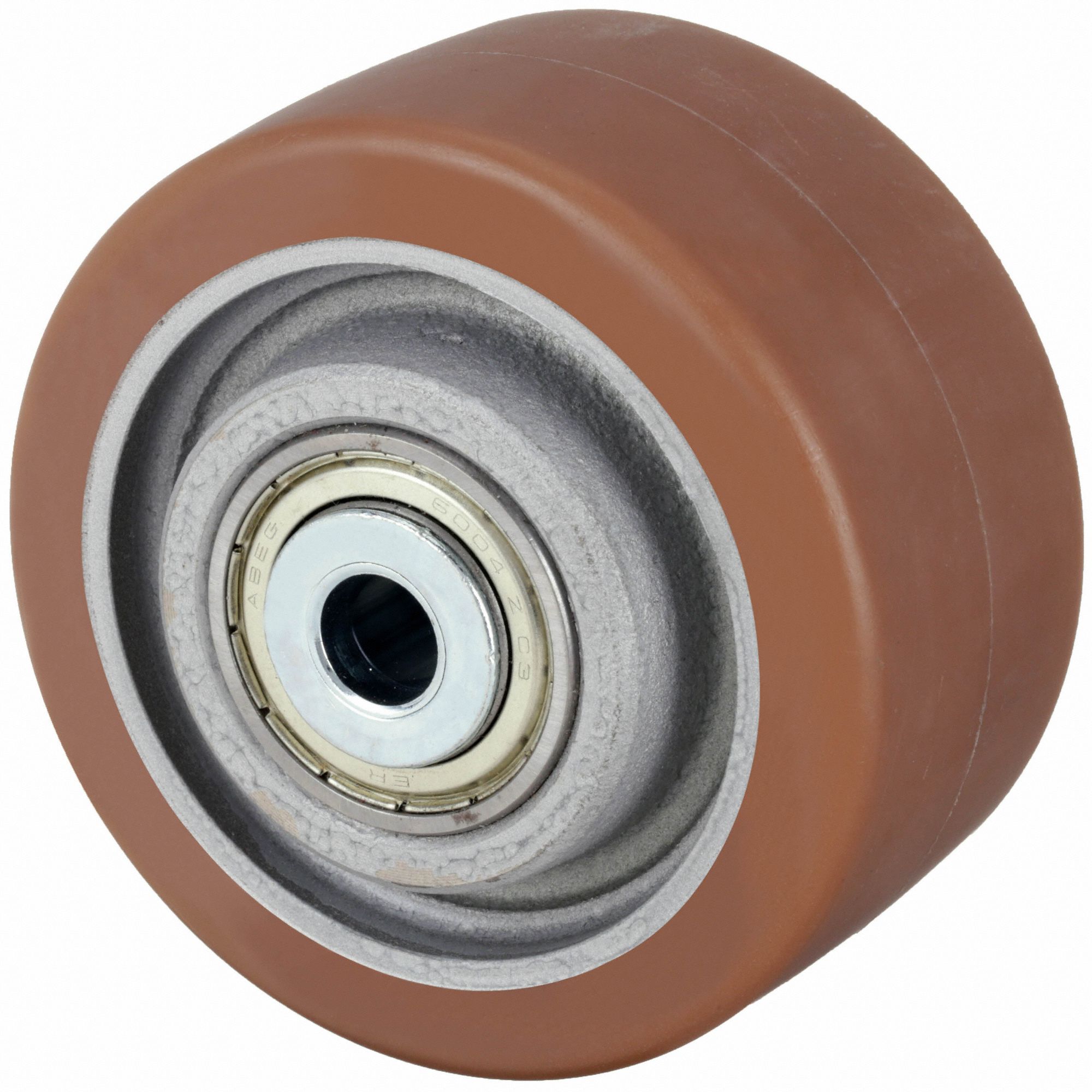 POLYURETHANE TREAD ON IRON CORE WHEEL, 3 15/16 IN WHEEL DIAMETER, 2 IN WHEEL W, TAN