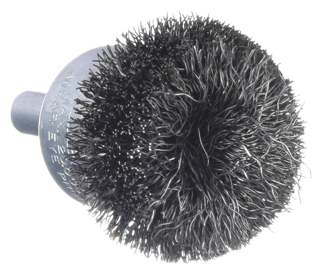 FLARED END BRUSH, CRIMPED STEEL, 1¼ IN DIAMETER, 0.08 IN FILL DIAMETER, ¼ IN SHANK