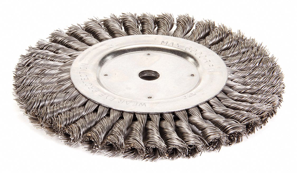 Wire Wheel Brush: Twisted Steel, 8 in Dia x 3/4 in Wd, 5/8 in Arbor, 0.023 in Fill