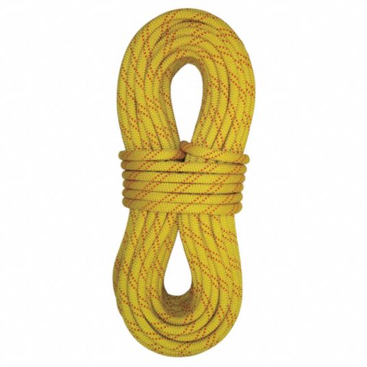 Fall Protection Rope: 1/2 in Rope Dia, Yellow, 200 ft Rope Lg, 924 lb  Working Load Limit, Kernmantle