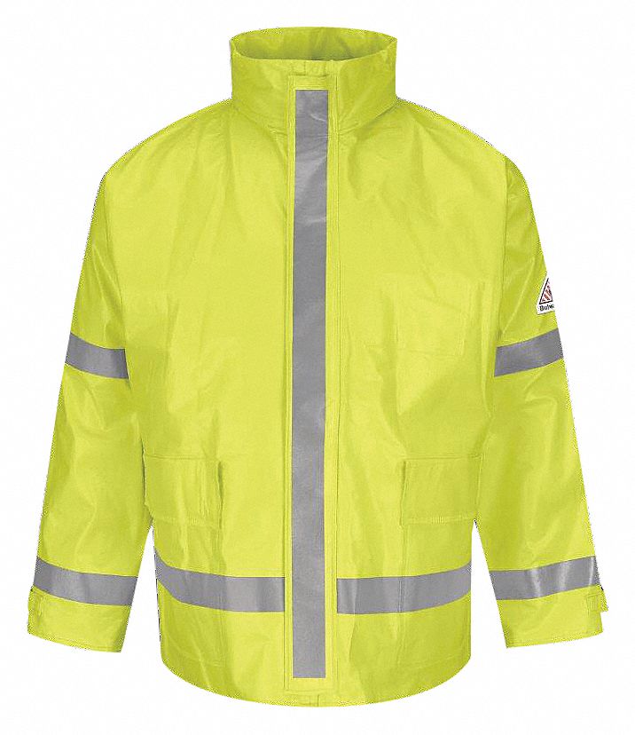 HI-VIS RAIN JACKET, UNISEX, SIZE MEDIUM/CHEST 41 IN, YELLOW, PVC/MODACRYLIC