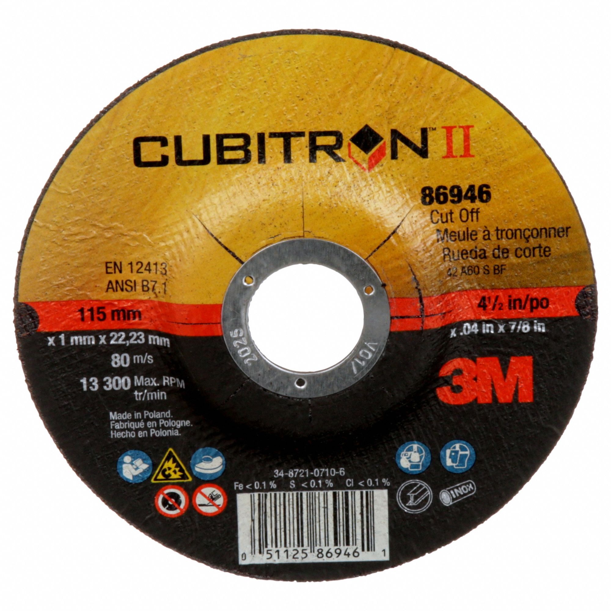 3M CUBITRON II, Type 27, 4 1/2 in x 0.04 in x 7/8 in, Depressed Center CutOff Wheel 40LE60
