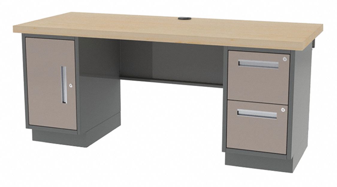 Workbench: Fixed Ht, Hardwood, 72 in x 30 in, Gray, Gray, Drawers