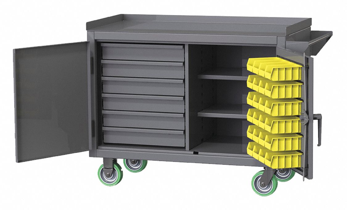 Mobile Cabinet Workbench: 36 in x 24 in, Steel, Gray, Steel