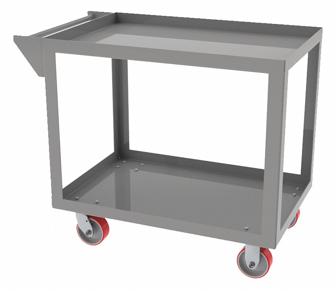 Utility Cart with Lipped Metal Shelves: 1, 500 lb Load Capacity, 24 in x 36 in, Flat