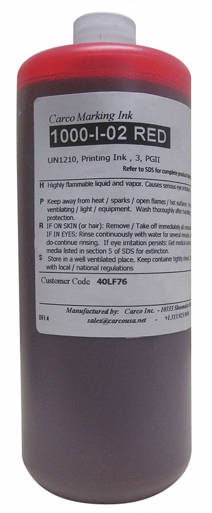 Marking Ink: Non-Settling, Dye Ink Type, 25 to 60 sec, Red