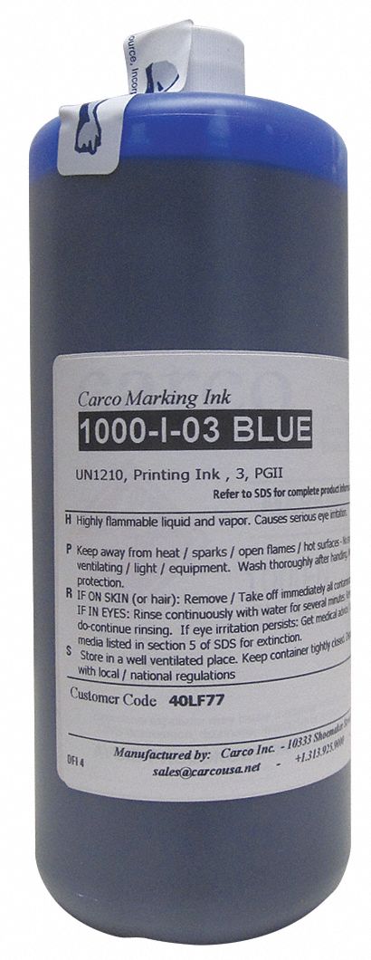 Marking Ink: Non-Settling, Dye Ink Type, 25 to 60 sec, Blue