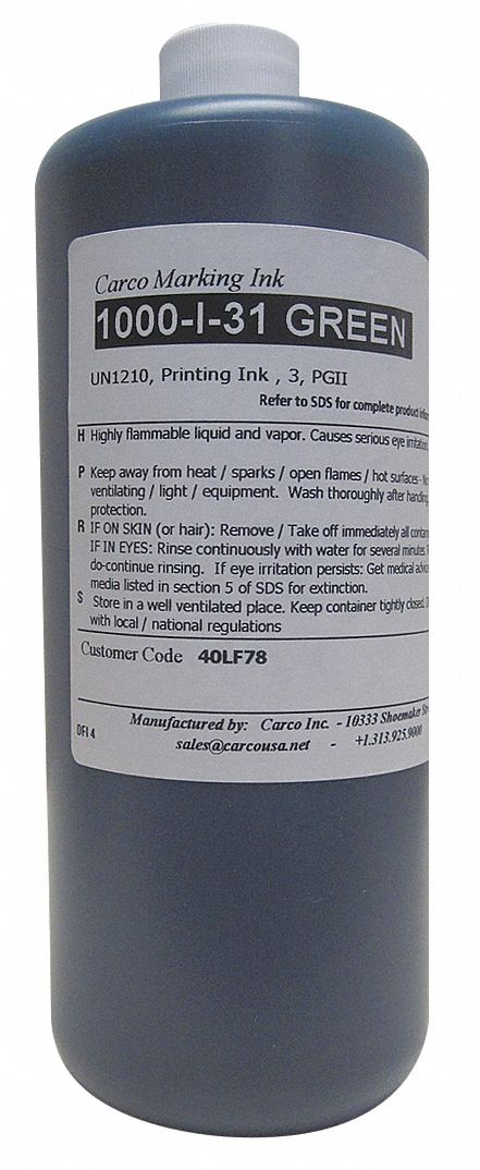 Marking Ink: Non-Settling, Dye Ink Type, 25 to 60 sec, Green