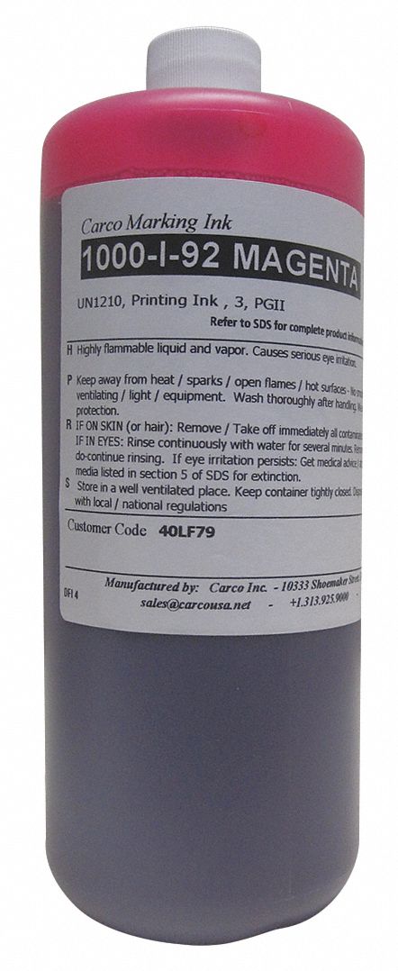 Marking Ink: Non-Settling, Dye Ink Type, 25 to 60 sec, Pink