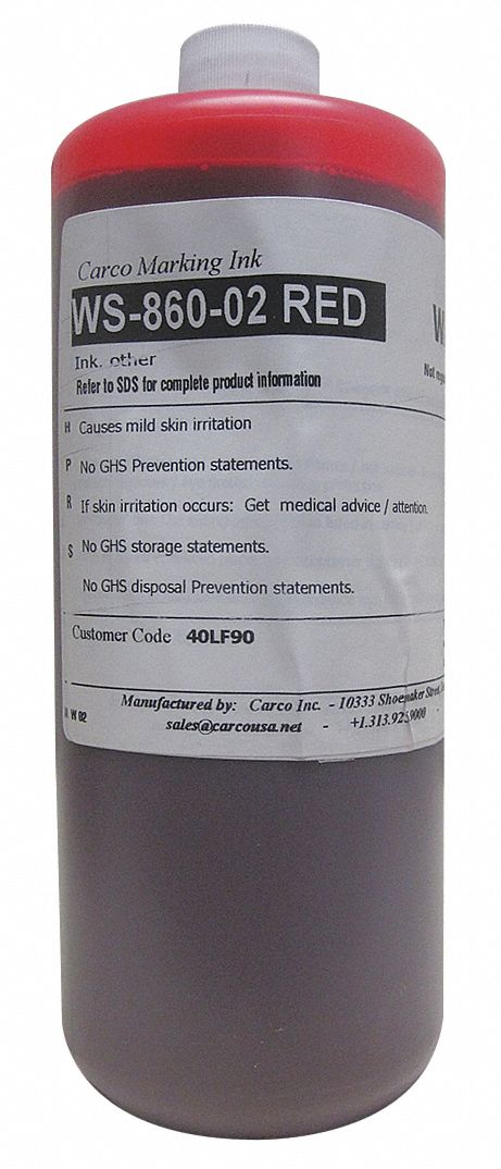 Marking Ink: Non-Settling, Dye Ink Type, 10 to 30 min, Red