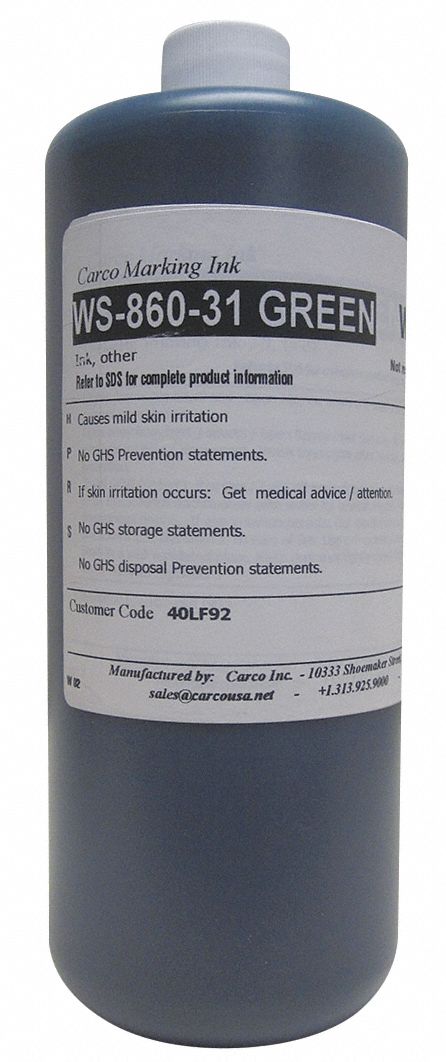 Marking Ink: Non-Settling, Dye Ink Type, 10 to 30 min, Green