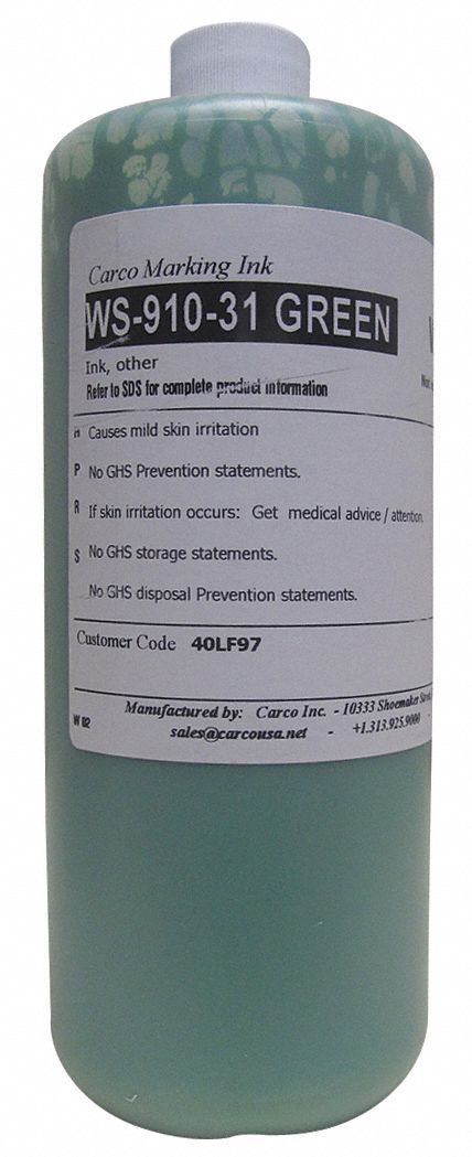 Marking Ink: Non-Haz, Pigment Ink Type, 10 to 30 min, Green