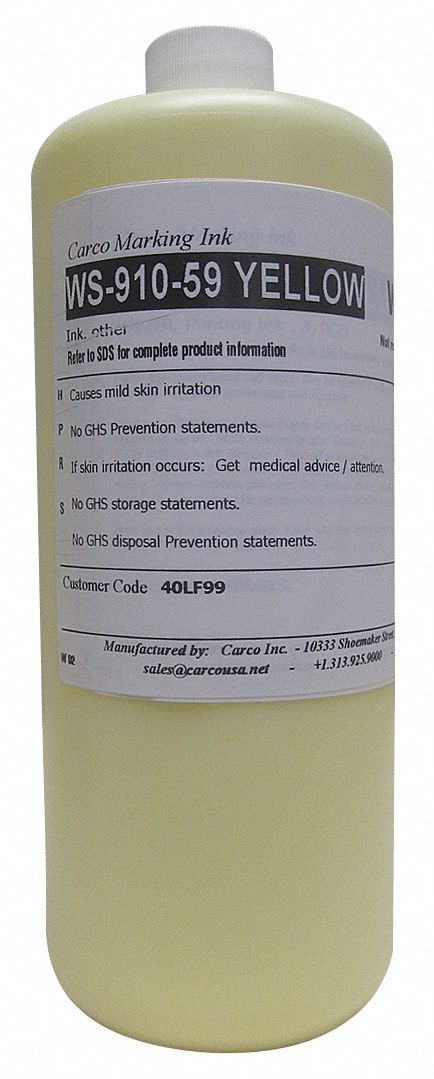 Marking Ink: Non-Haz, Pigment Ink Type, 10 to 30 min, Yellow