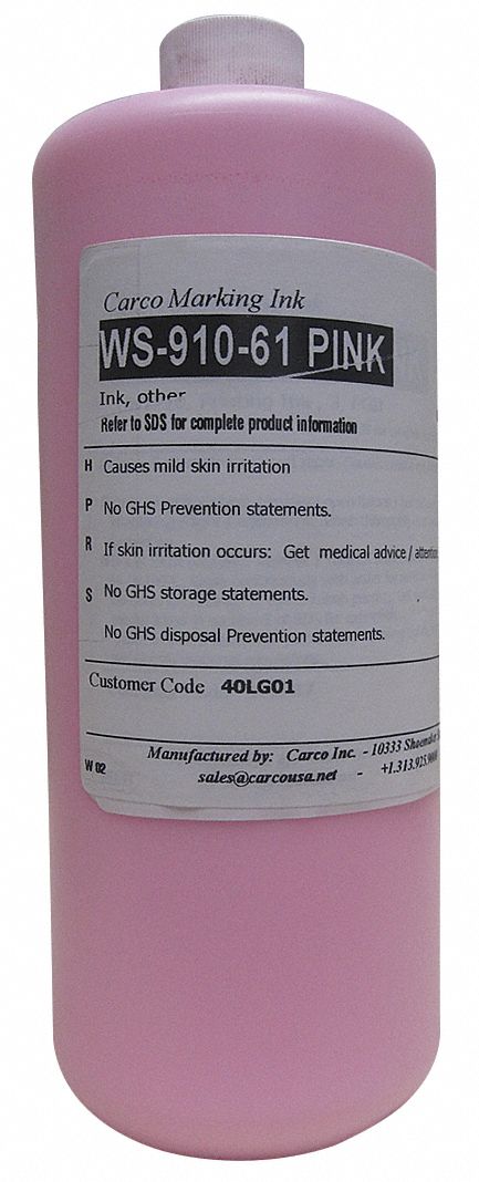 Marking Ink: Non-Haz, Pigment Ink Type, 10 to 30 min, Pink