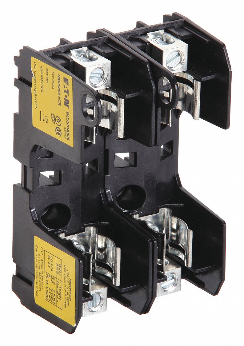 FUSE BLOCK, FITS INDUSTRIAL FUSE TYPE, 2 POLES, 31 TO 60 A, 250V AC/125V DC