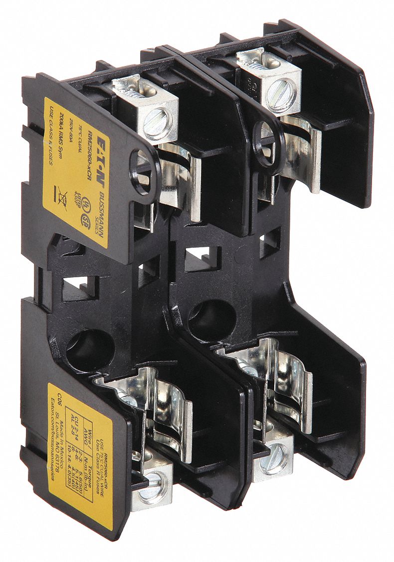 BUSSMANN Fuse Block: Fits Industrial Fuse Type, 2 Poles, 31 to 60 A, 250V  AC/125V DC