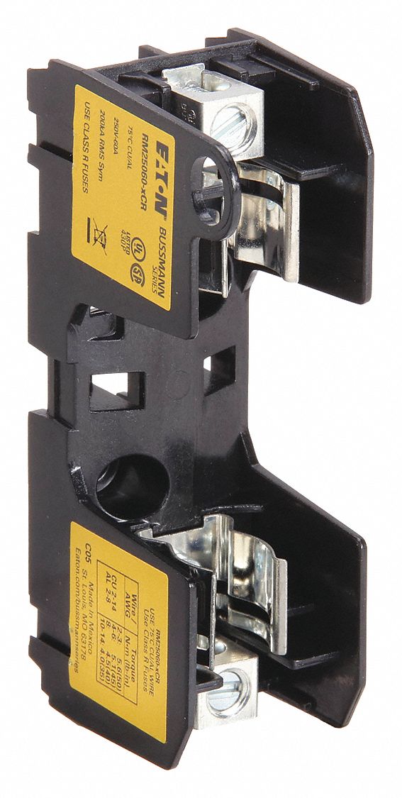 BUSSMANN Fuse Block: Fits Industrial Fuse Type, 1 Poles, 31 to 60 A, 250V  AC/125V DC