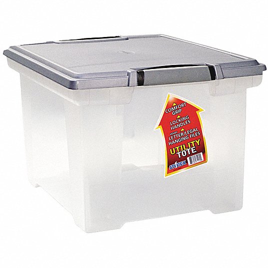 File Storage Box: Letter/Legal File Size, 11 3/4 in Ht, Lid, 18 1/2 in Wd, 14 1/4 in Dp