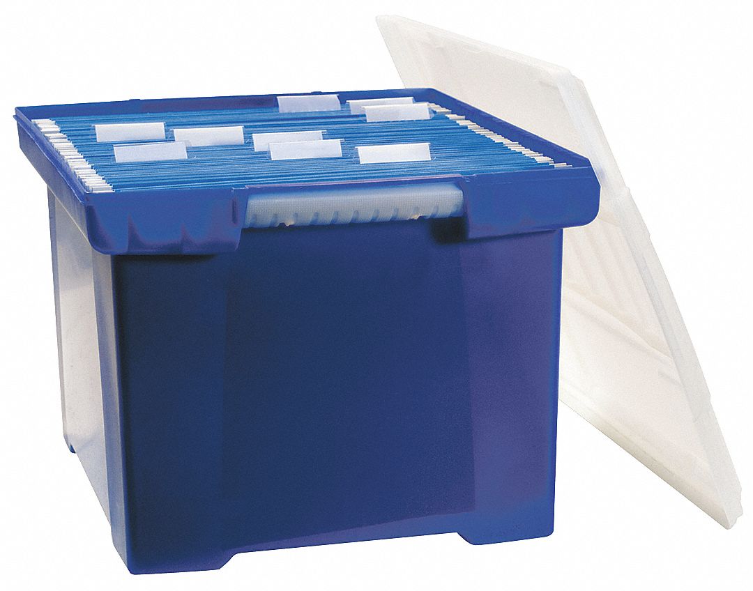 Storex 61511U01C Clear Plastic Portable Letter / Legal File Storage Box  with Organizer Lid - 14 1/2 x 10 1/2 x 12