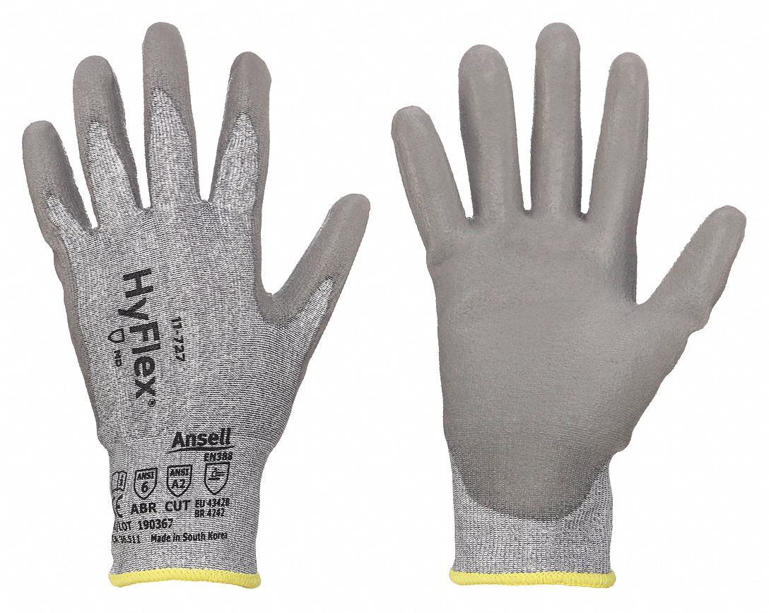 COATED GLOVES, M (8), ANSI CUT LEVEL A2, DIPPED PALM, PUR, SANDY, GREY