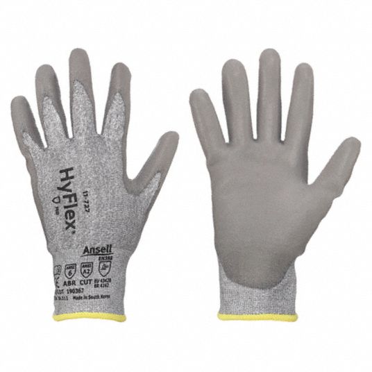 HYFLEX Coated Gloves: S ( 7 ), ANSI Cut Level A2, Palm, Dipped,  Polyurethane, Sandy, 1 PR