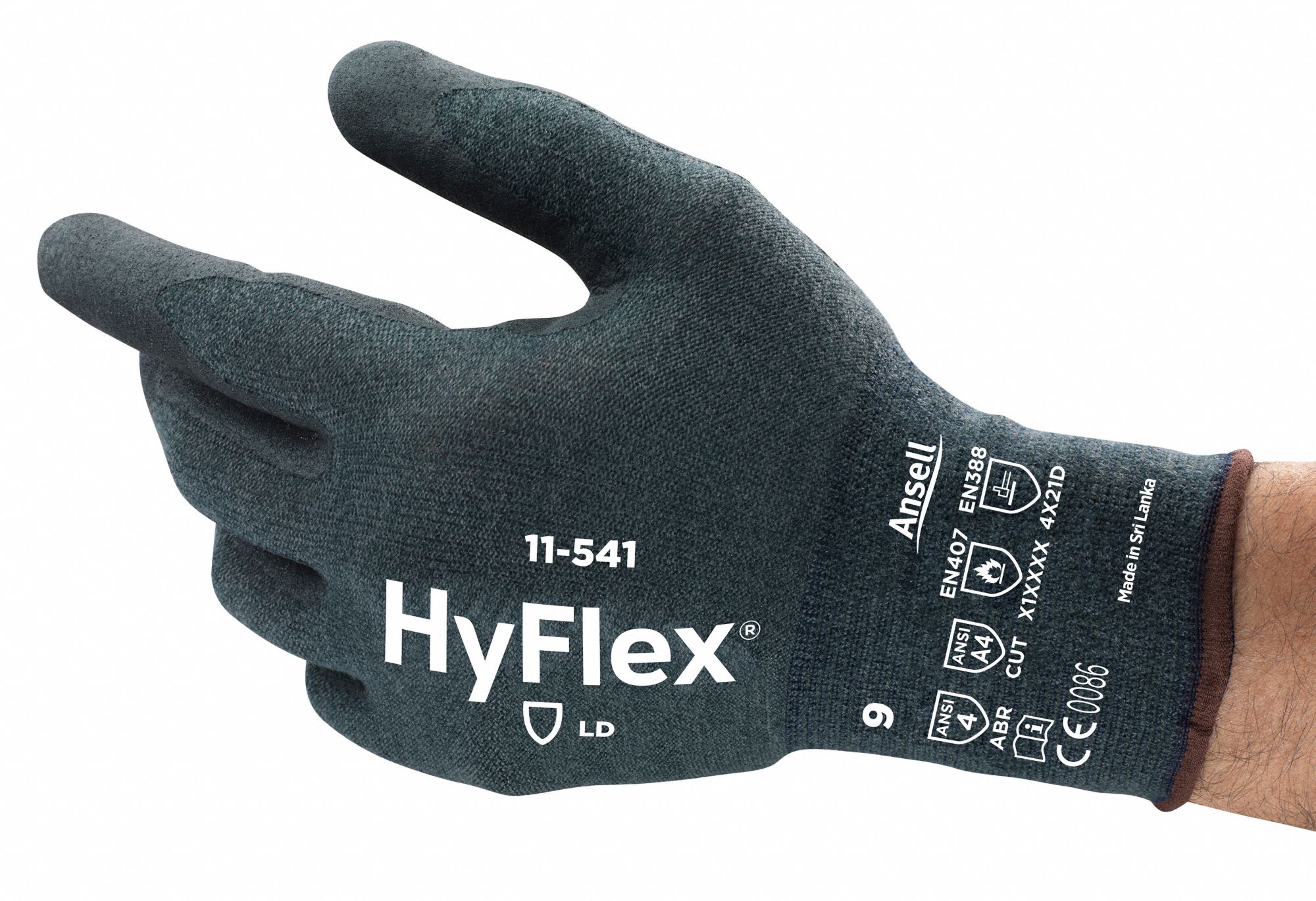 HYFLEX Coated Gloves: XL ( 10 ), ANSI Cut Level A4, Palm, Dipped ...