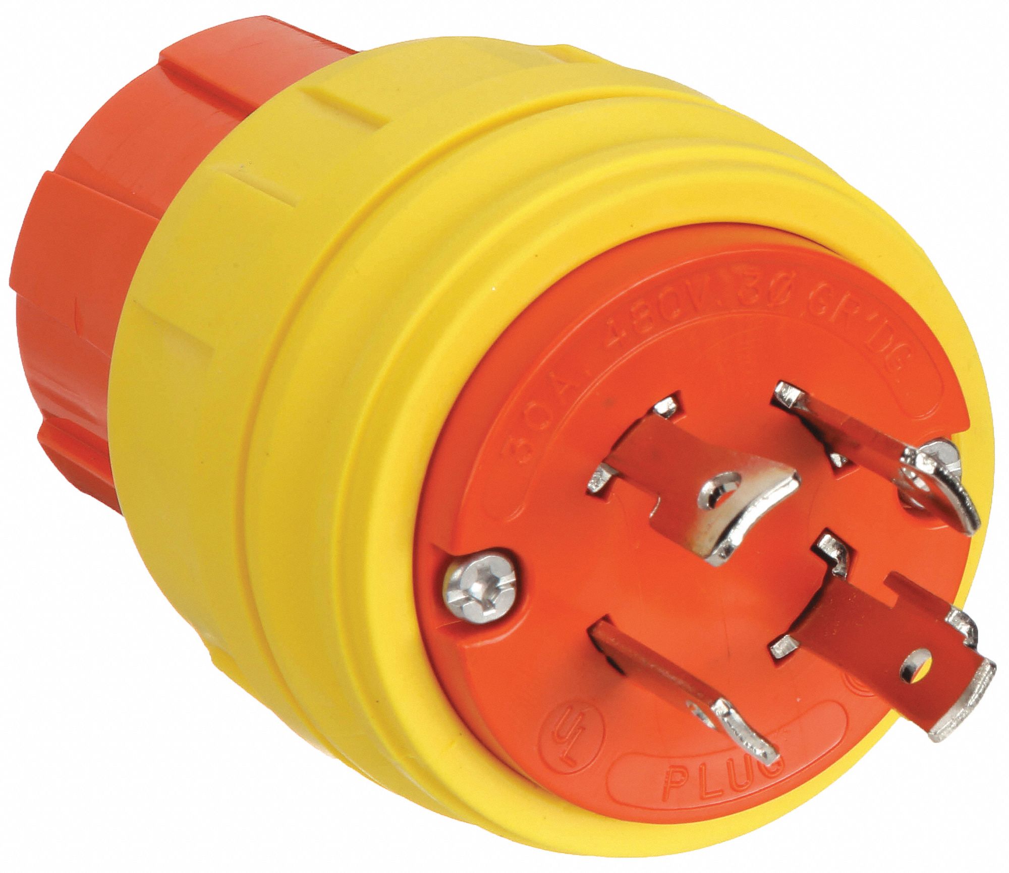 Watertight Locking Plug: L16-30P, 30 A, 480V AC, Yellow, 3 Poles, Antimicrobial/Corrosion Resistant