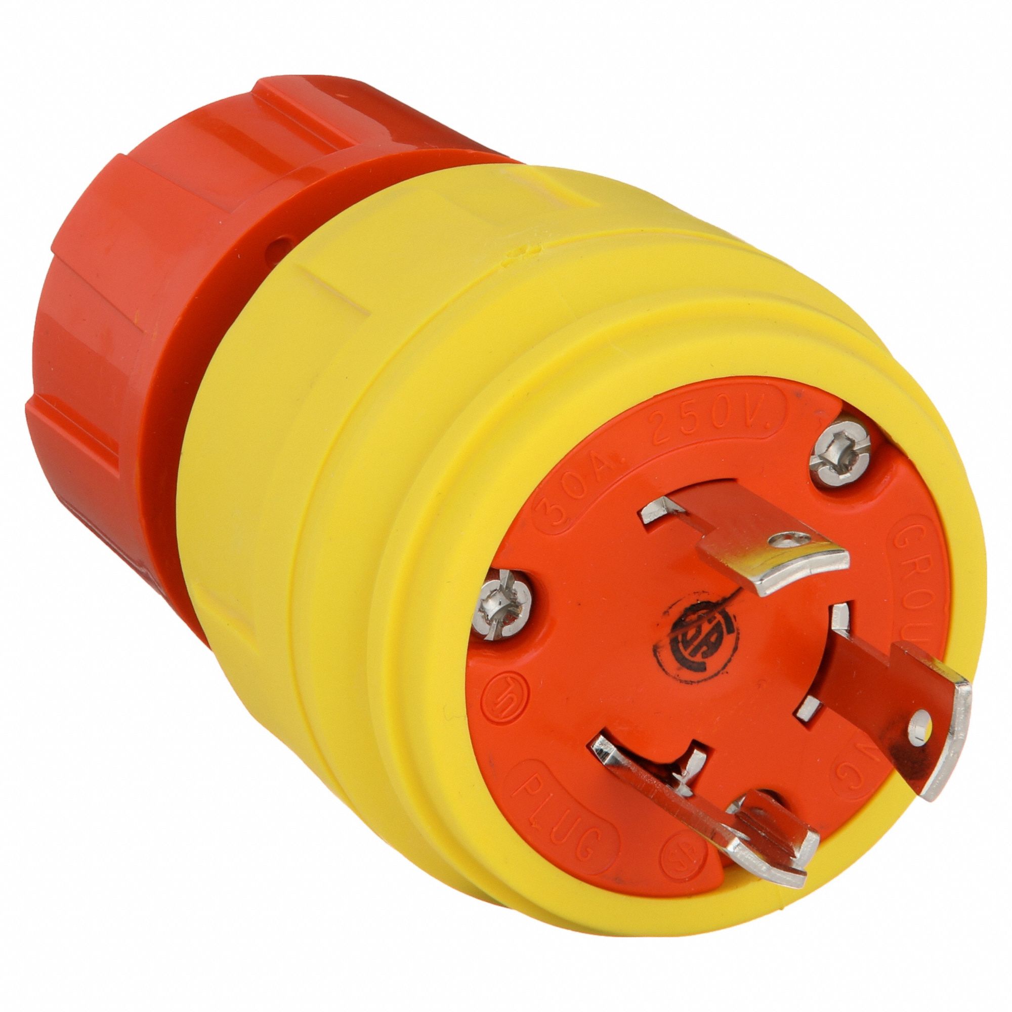 Watertight Locking Plug: L6-30P, 30 A, 250V AC, Yellow, 2 Poles, Antimicrobial/Corrosion Resistant