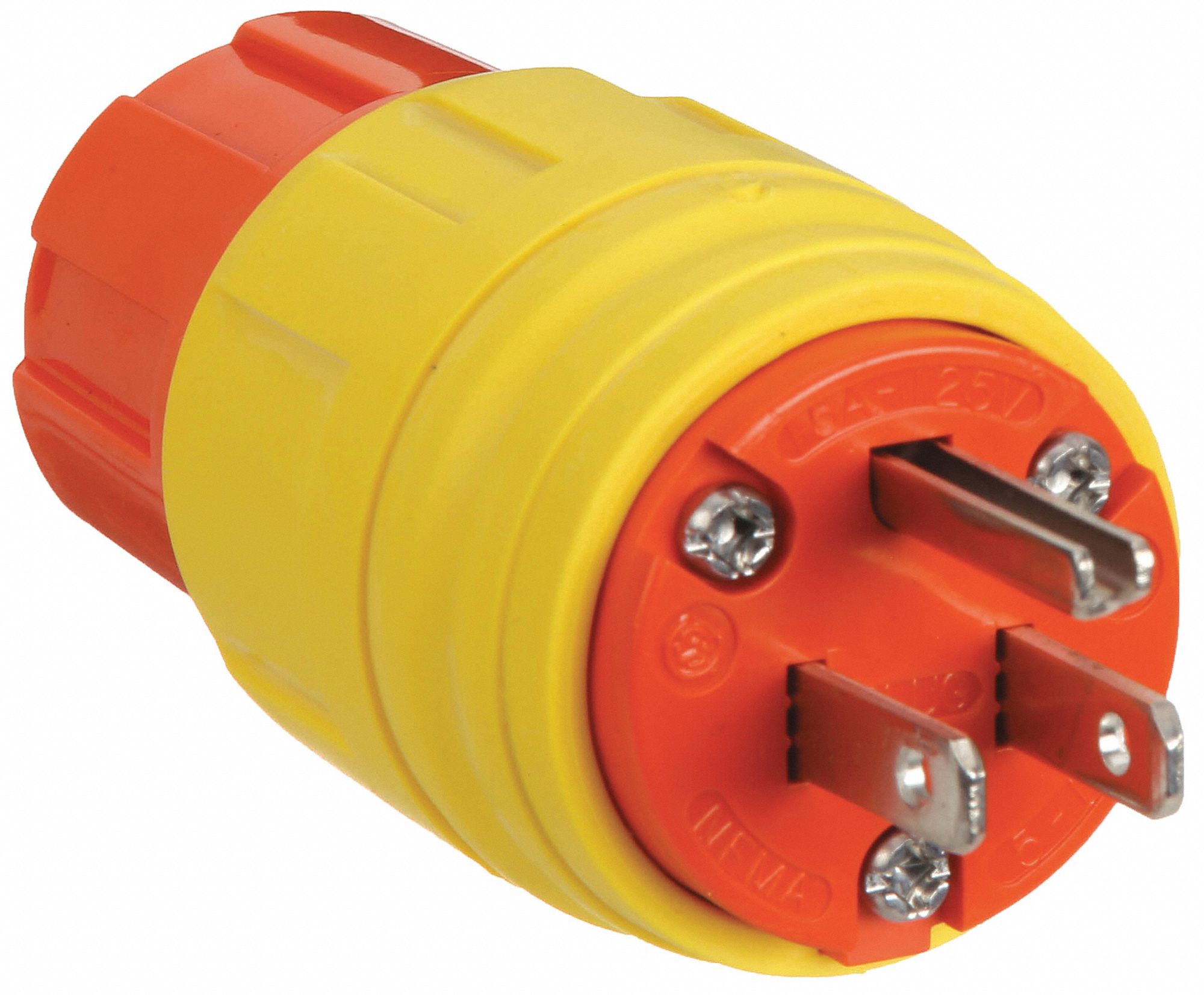 WATERTIGHT STRAIGHT BLADE PLUG, 5-15P, 15 A, 125V AC, YELLOW, 2 POLES