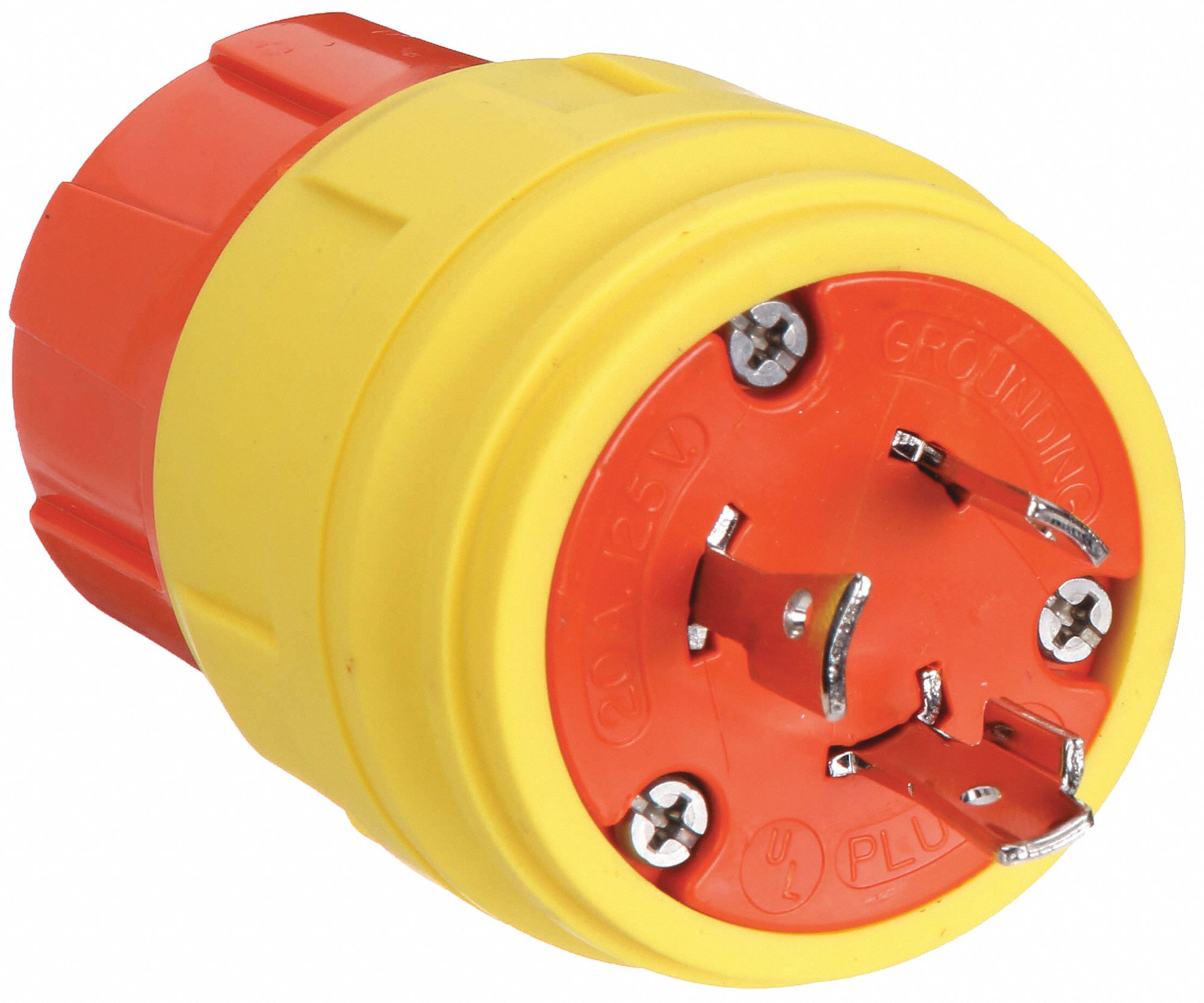 Watertight Locking Plug: L5-20P, 20 A, 125V AC, Yellow, 2 Poles, Antimicrobial/Corrosion Resistant