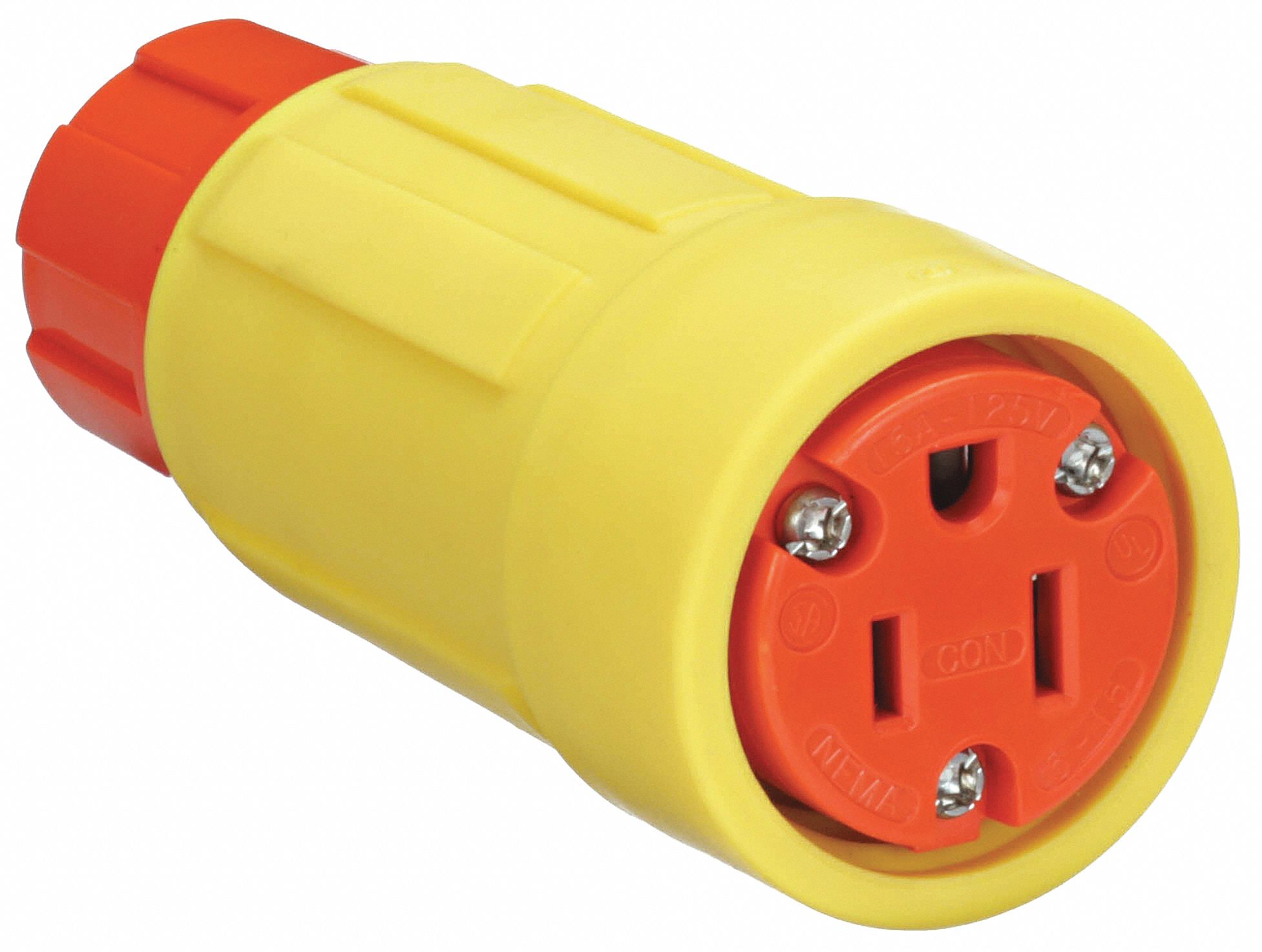 WATERTIGHT STRAIGHT BLADE CONNECTOR, 5-15R, 15 A, 125V AC, 2 POLES, YELLOW, ANTIMICROBIAL RESIST