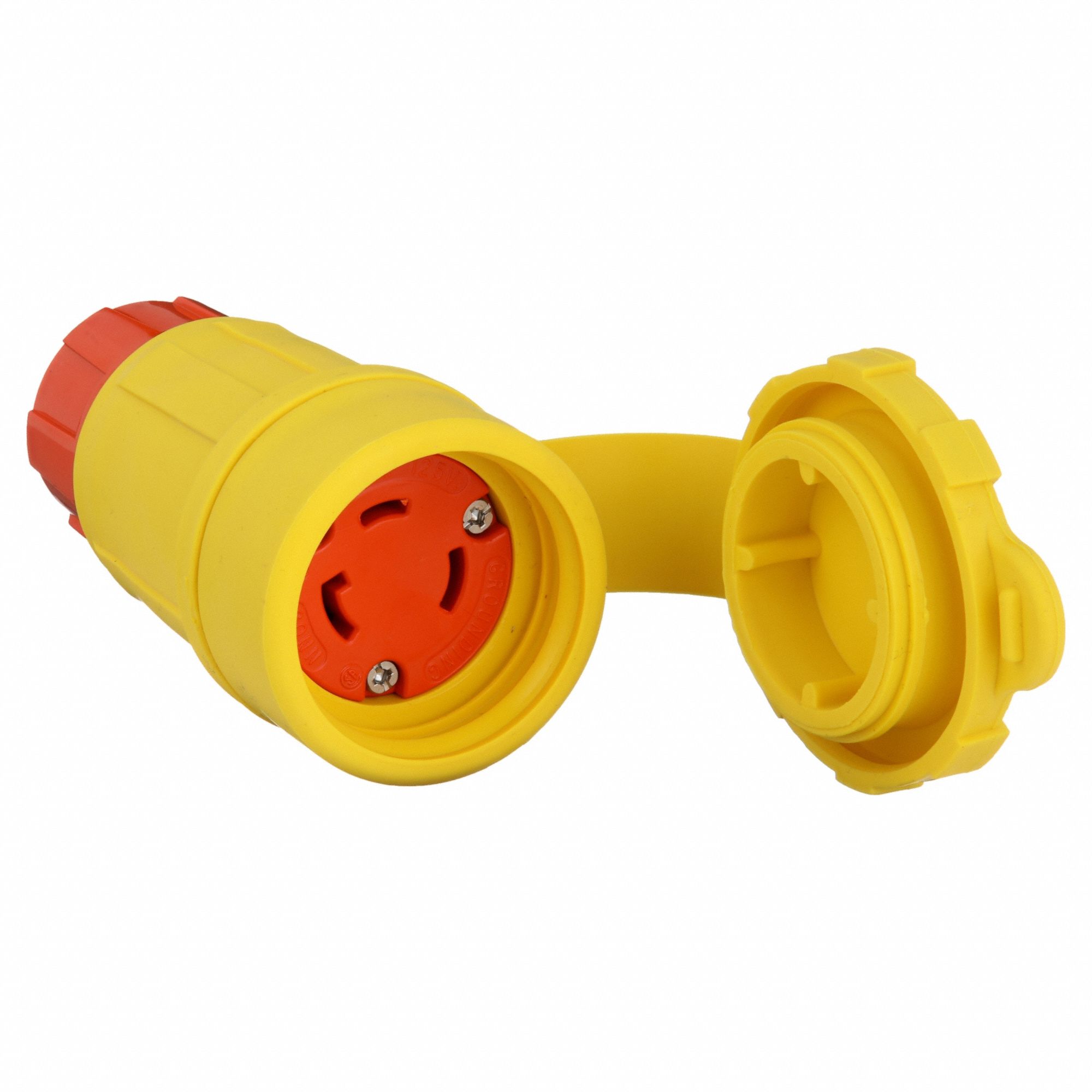 Watertight Locking Connector: L5-30R, 30 A, 125V AC, 2 Poles, Yellow, Shrouded, Antimicrobial