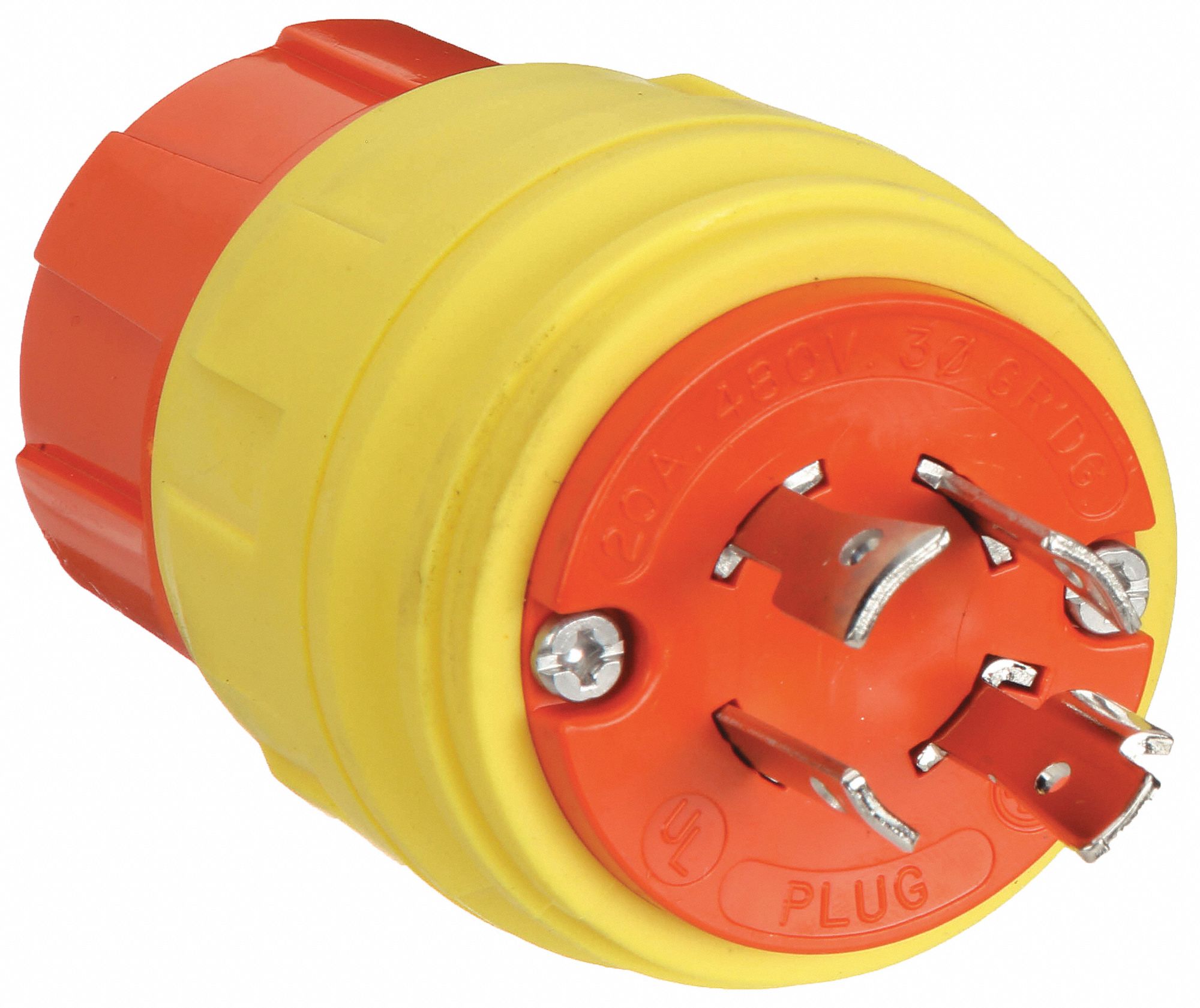Watertight Locking Plug: L16-20P, 20 A, 480V AC, Yellow, 3 Poles, Antimicrobial/Corrosion Resistant