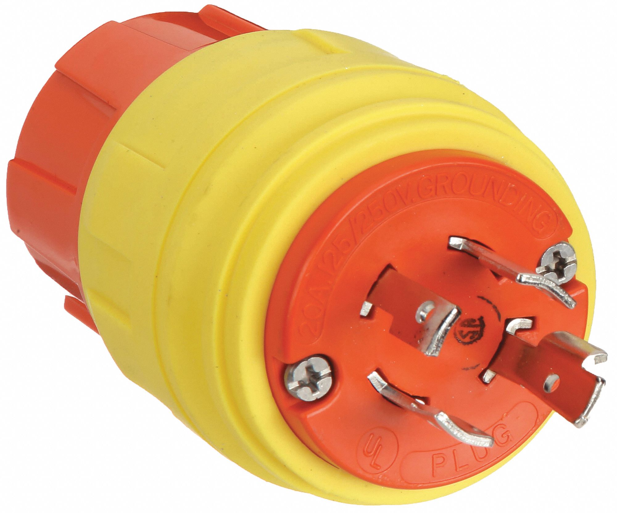 Watertight Locking Plug: L14-20P, 20 A, 125/250V AC, Yellow, 3 Poles, Shrouded