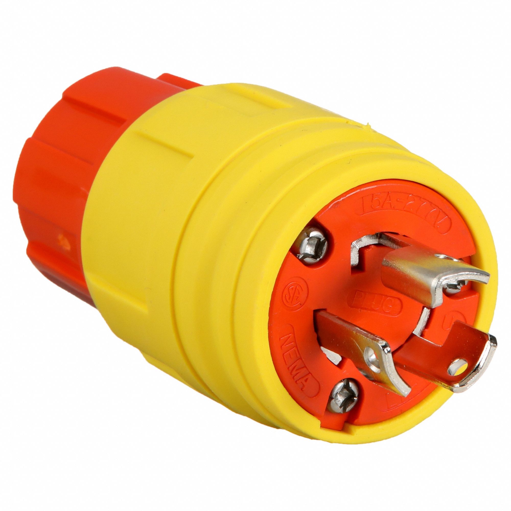 Watertight Locking Plug: L7-15P, 15 A, 277V AC, Yellow, 2 Poles, Antimicrobial/Corrosion Resistant