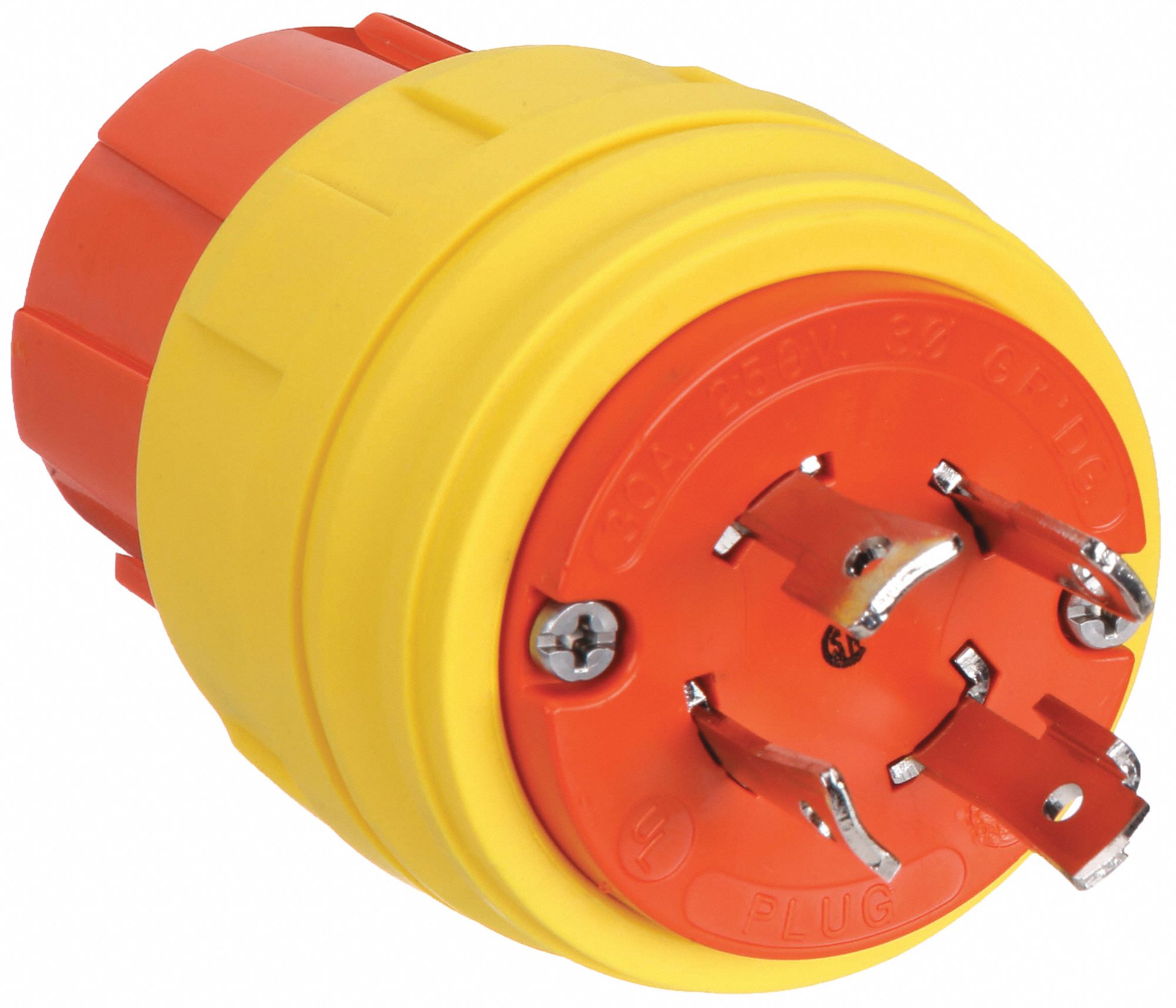 Watertight Locking Plug: L15-30P, 30 A, 250V AC, Yellow, 3 Poles, Antimicrobial/Corrosion Resistant