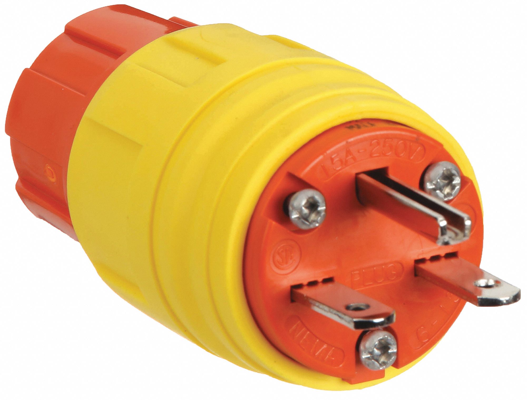 Watertight Straight Blade Plug: 6-15P, 15 A, 250V AC, Yellow, 2 Poles