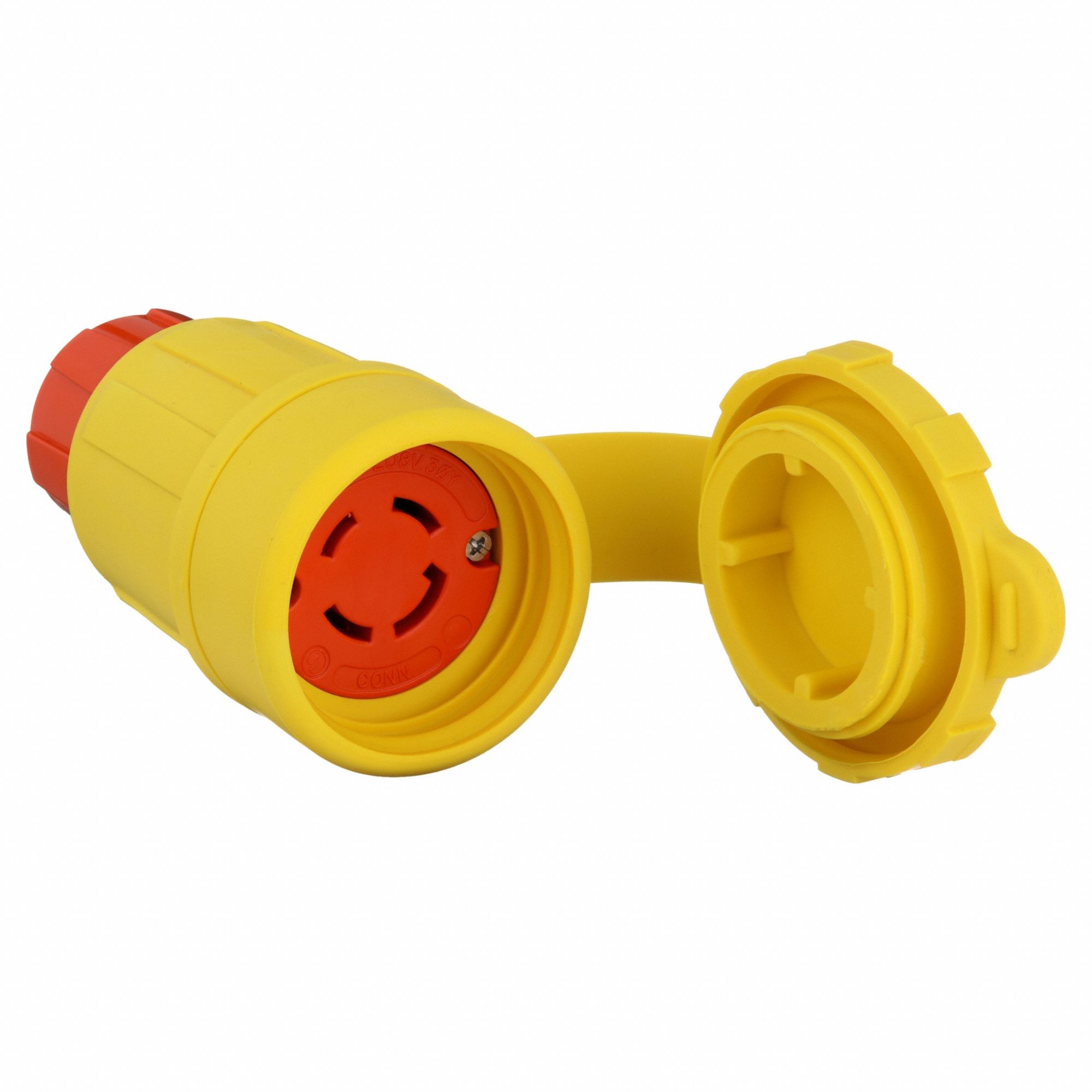 Locking Connector: L18-30R, 30 A, 120/208V AC, 4 Poles, Yellow, Shrouded, Antimicrobial