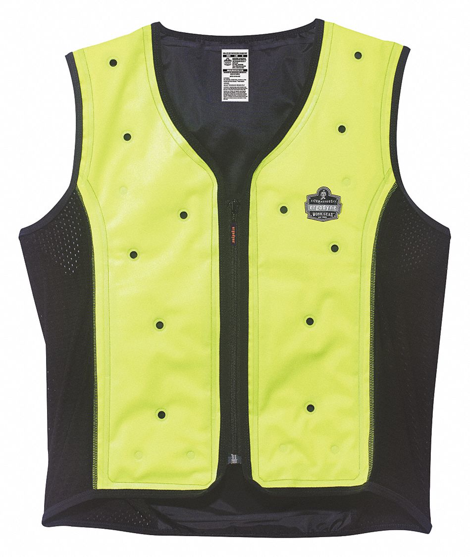 COOLING VEST, EVAPORATIVE - RESERVOIR, L, GREEN, NYLON, UP TO 72 HOURS, ZIPPER