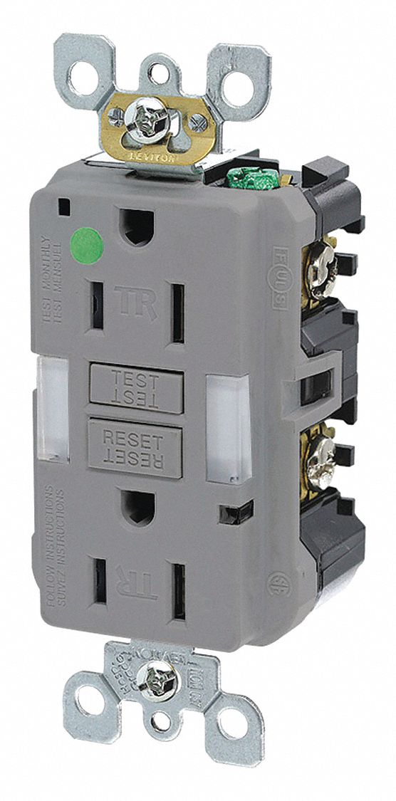 Recept, Gray, 15 A, GFCI, 2P3W, Bk;Sd, 1PK