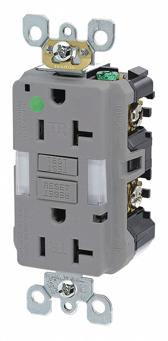 Recept, Gray, 20 A, GFCI, 2P3W, Bk;Sd, 1PK