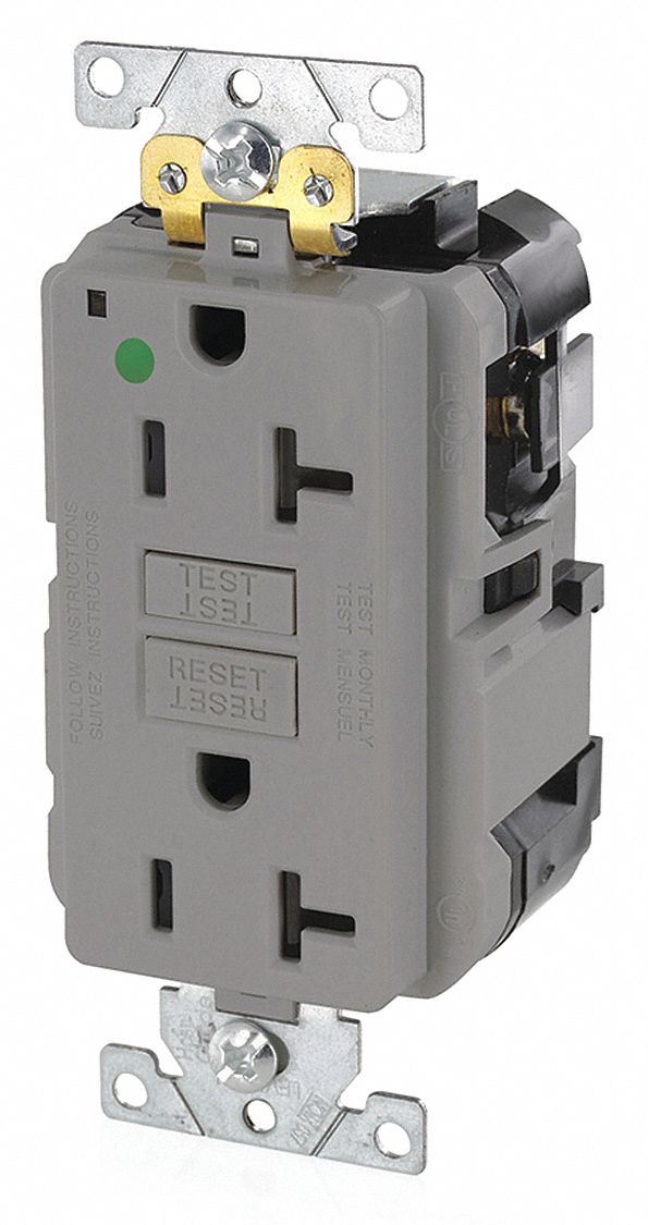 Modular Receptacle: Decorator Duplex, 5-20R, 20 A, 125V AC, Gray, Modular Wiring