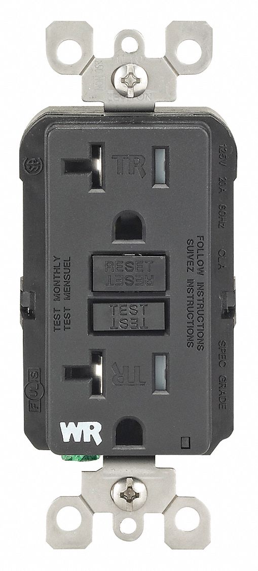 GFI Receptacle: Decorator Duplex, Black, 5-20R, 20 A, 125V AC, 2 Pole / 3 Wire