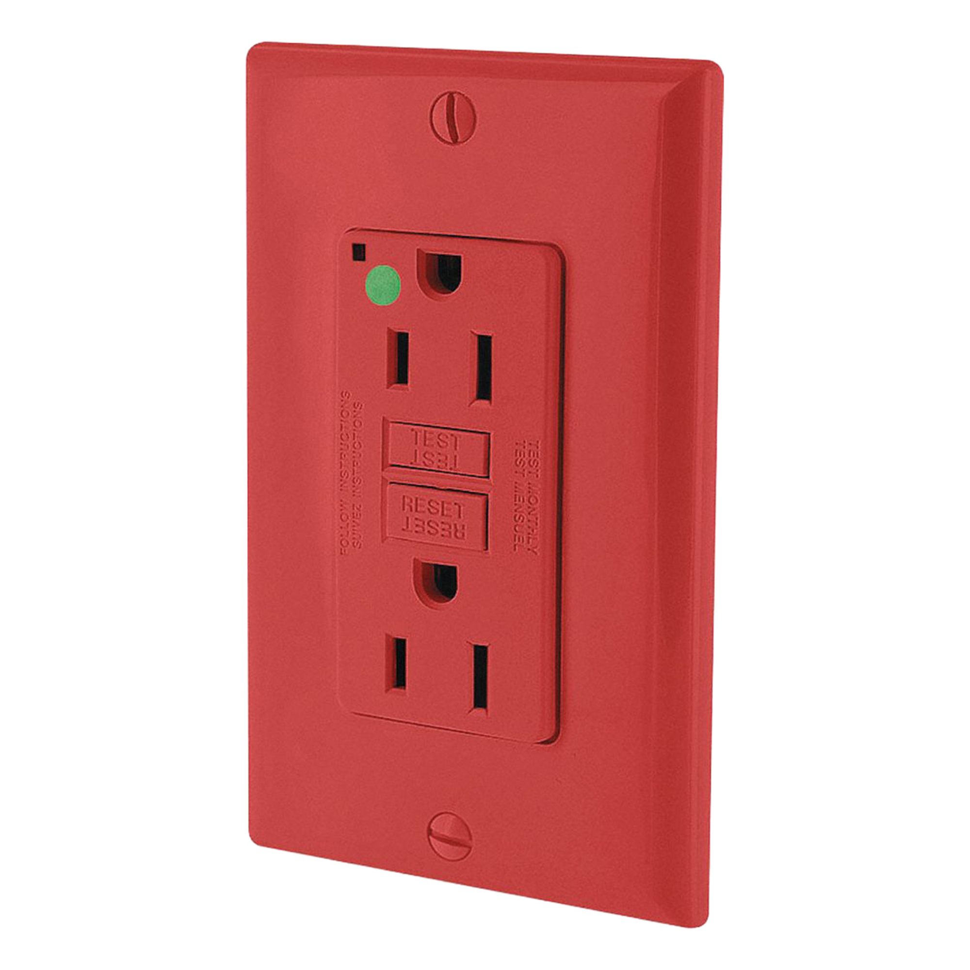 LEVITON GFI Receptacle: Hospital Grade Fed. Spec., Decorator Duplex, 5-15R, Red, GFCI, 125V AC, 15 A (MPN GFNT1-HGR)