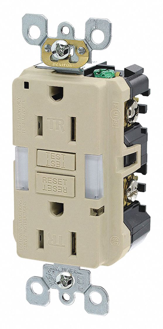 GFI Receptacle: Decorator Duplex, Ivory, 5-15R, 15 A, 125V AC, 2 Pole / 3 Wire